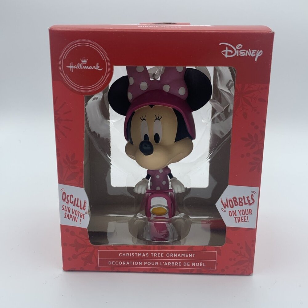 Hallmark Ornament Wobbles Disney Minnie Mouse In Pink Motorcycle